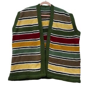 Handmade Crochet Vest Oversized Multicolor Open Front Sleeveless Cardigan